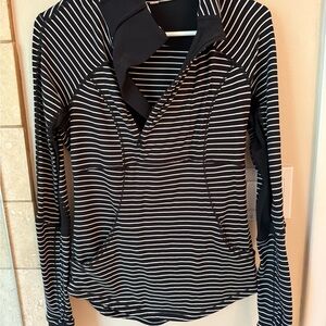 Lululemon Athletica Black and White Striped 1/2 zip pullover